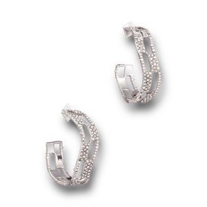 Alexis Bittar 10K White Gold Plated Pave Crystal Checkerboard Hoop Earrings